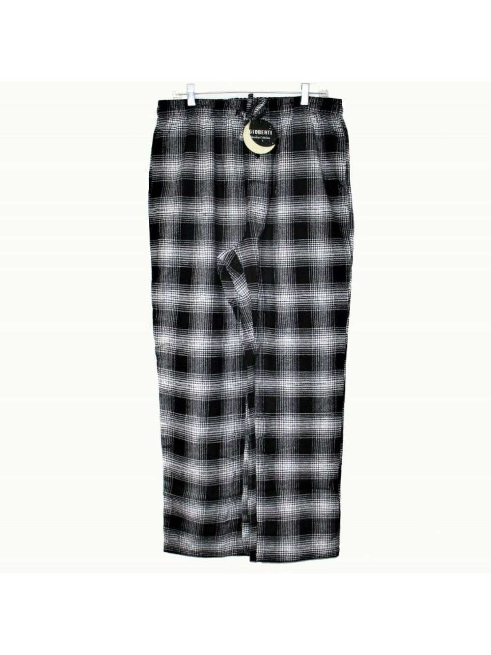 Men's Yarn Dye Brushed Flannel Pajama Pants Elastic Waist Black Large